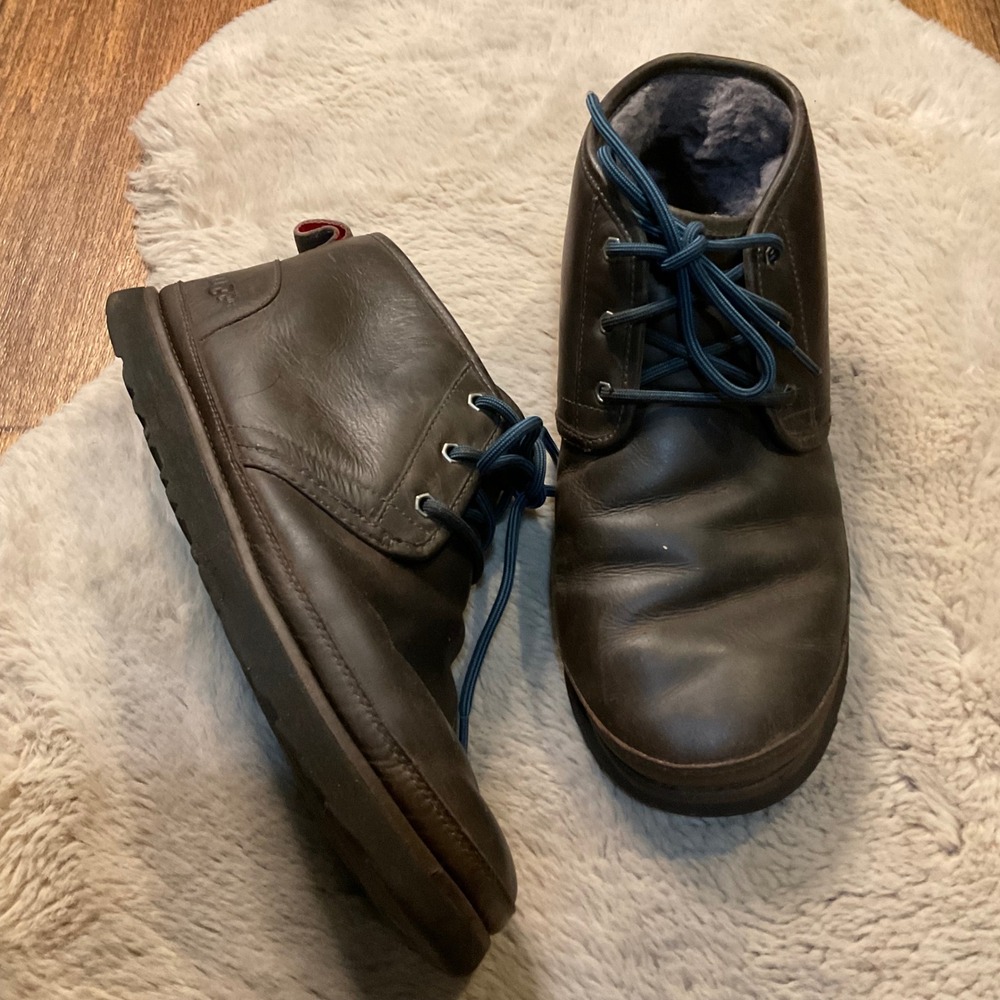 UGG Lace Up Boots Size 12 Men's Brown Sheepskin Lined‎ Neumel Chukka
